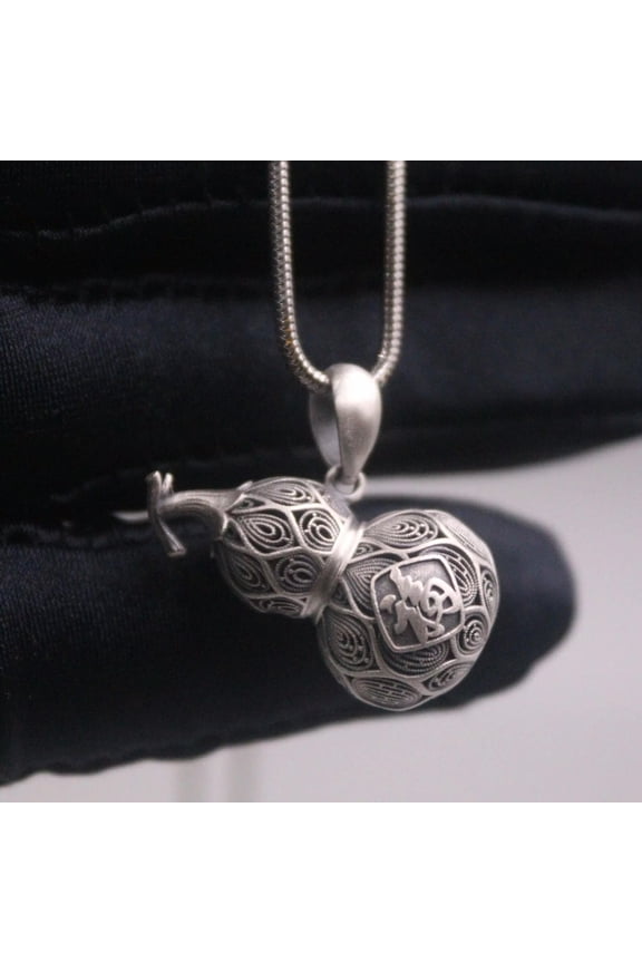 Pure 999 Fine Silver Men Women Gift Lucky Hollow Filament Fu Gourd Pendant