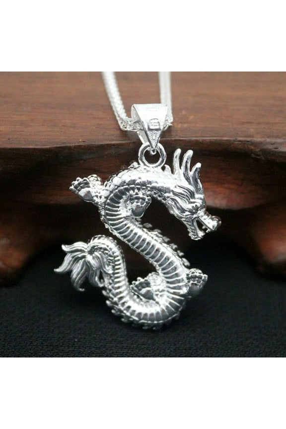 Pure 999 Fine Silver Men Women Gift Lucky Special Dragon Pendant 13-14g