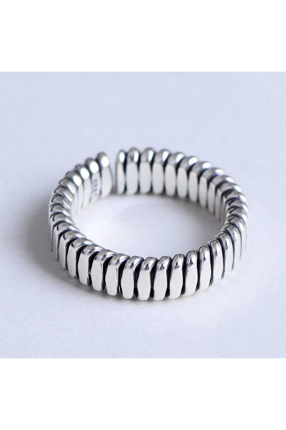 Pure S925 Sterling Silver Band Men Women Lucky Carved Stripe Braided Open Ring
