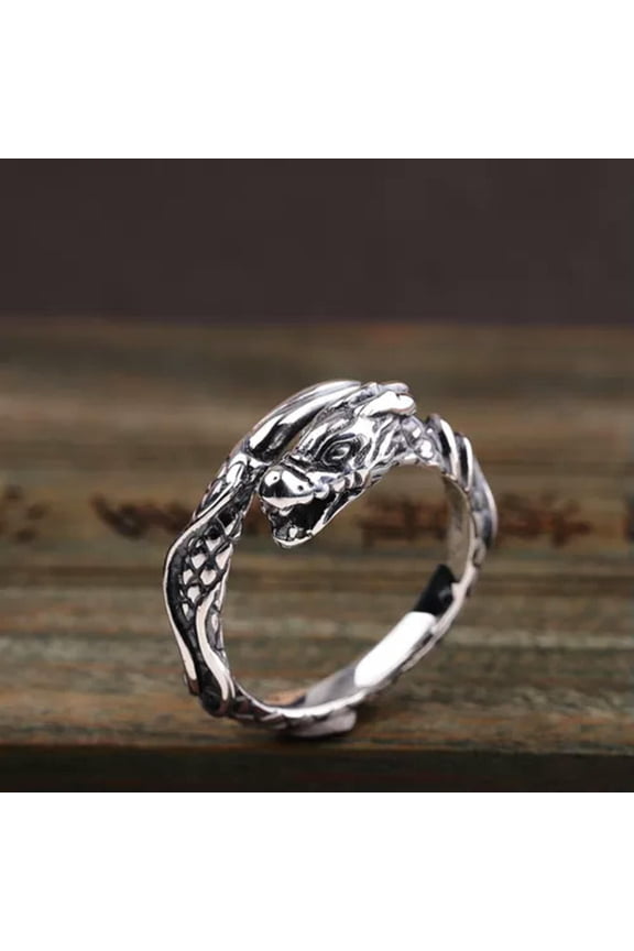 Pure S925 Sterling Silver Band Men Women Lucky Special Dragon Open Ring 5g