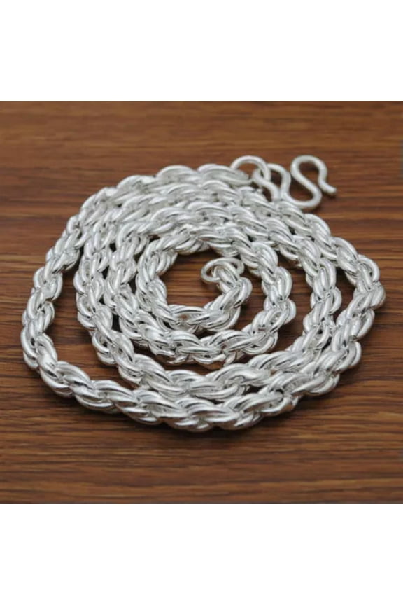 Pure S999 Fine Silver Chain Men Gift 4mm -10mm Twisted Rope Necklace 39-218g-4mm,23.6inch, 42g