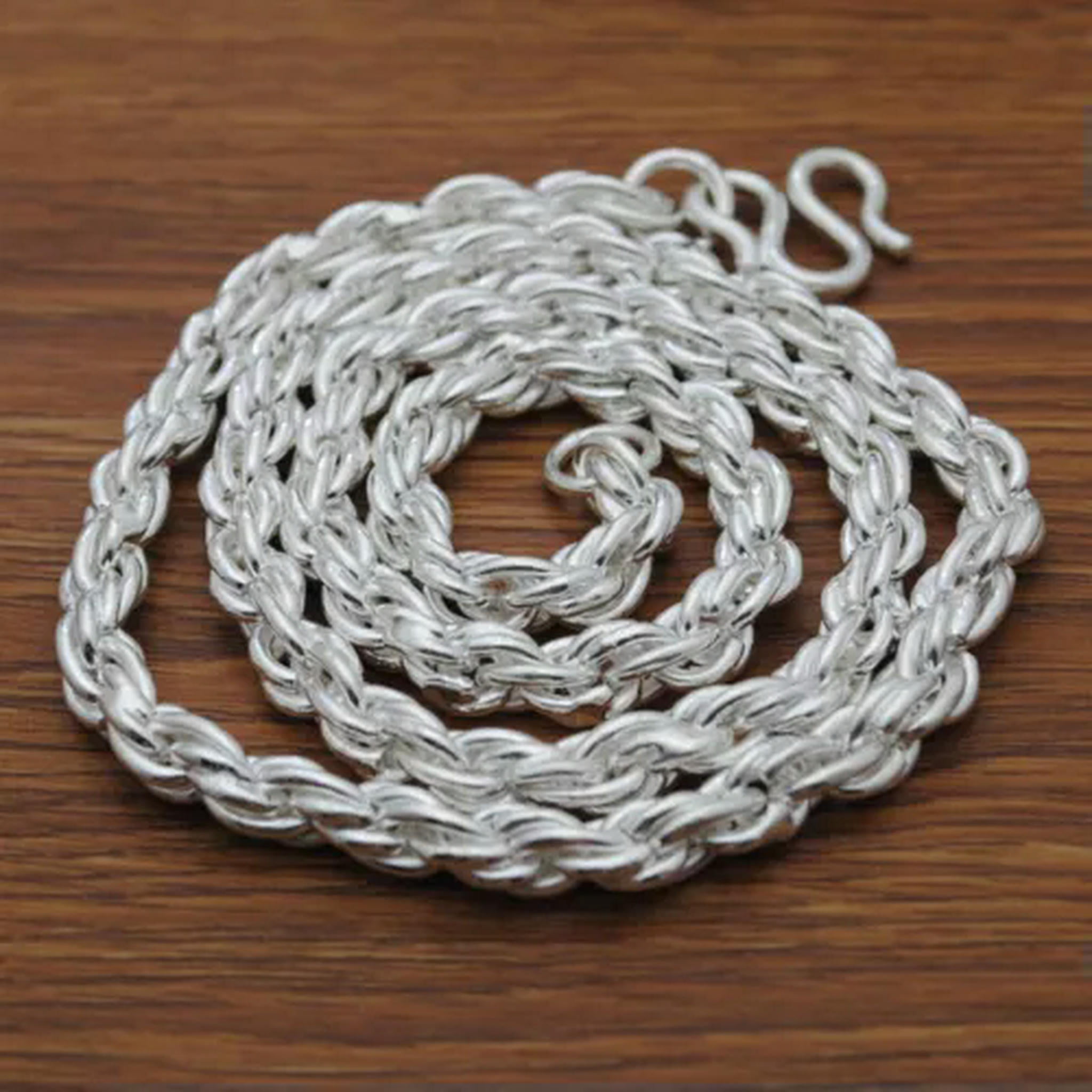 HOOUN Pure S999 Fine Silver Chain Men Gift 4mm -10mm Twisted Rope Necklace 39-218g-6mm,25.6inch, 100g