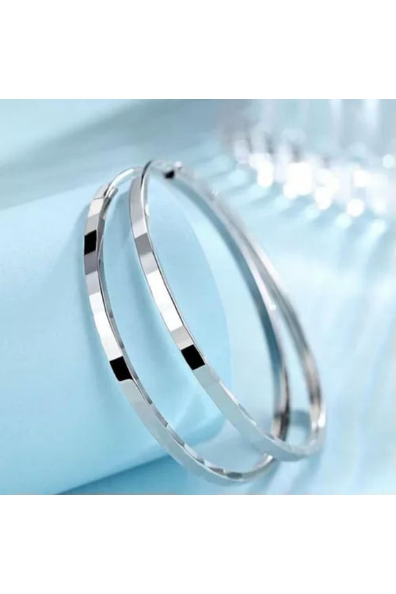 Pure S999 Sterling Silver Hoop Women Carved Square Big Circle Earrings 35-60MM-50mm
