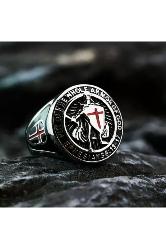 Put on the Whole Armor of God Ring Stainless Steel Sword Shield Warrior Ring-12