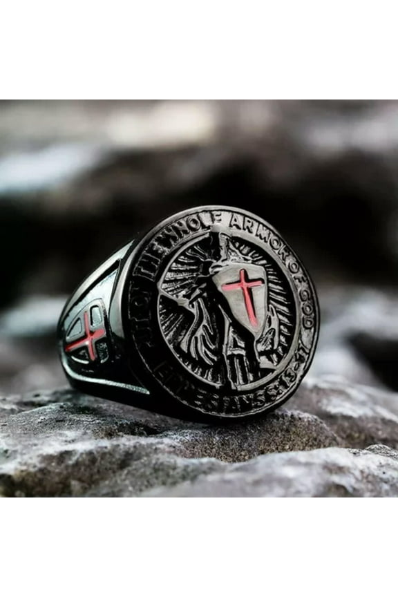 Put on the Whole Armor of God Ring Stainless Steel Sword Shield Warrior Ring-7
