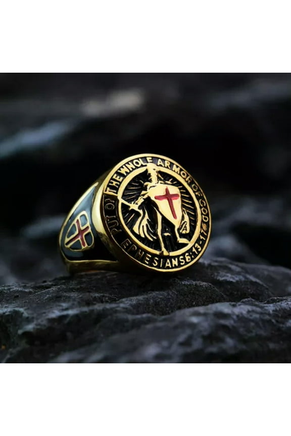 Put on the Whole Armor of God Ring Stainless Steel Sword Shield Warrior Ring-9