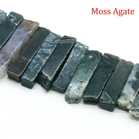 HOOUN Quartz Pendant Point Beads Rough Crystal Mixed Stick Agate Slice for Jewelry DIY-1 String (Random Irregular)-Moss Agate