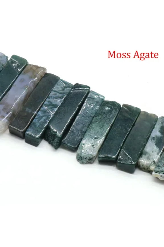 Quartz Pendant Point Beads Rough Crystal Mixed Stick Agate Slice for Jewelry DIY-1 String (Random Irregular)-Moss Agate