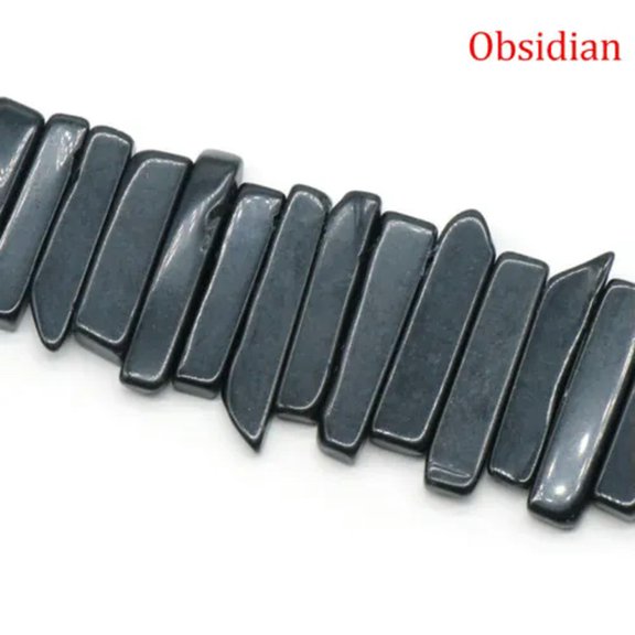 HOOUN Quartz Pendant Point Beads Rough Crystal Mixed Stick Agate Slice for Jewelry DIY-1 String (Random Irregular)-Obsidian