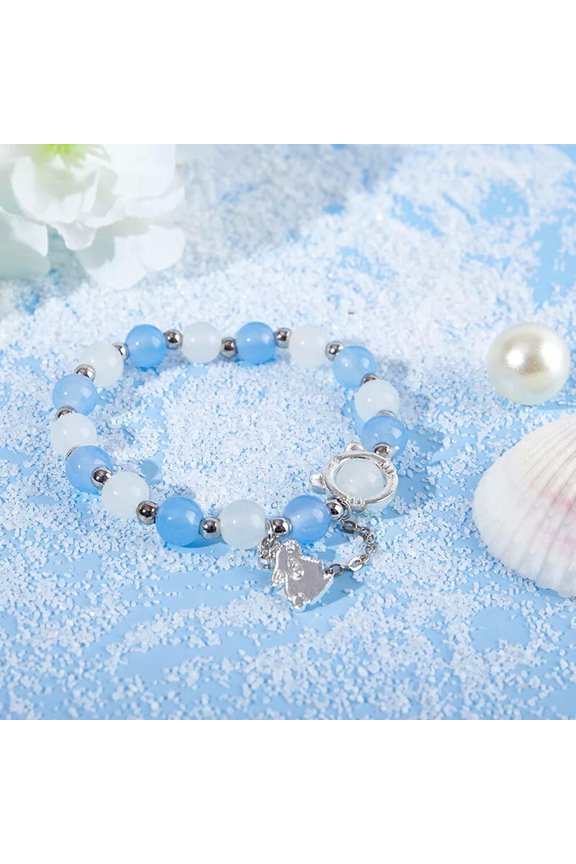 Rabbit Pendant Opal Beaded Bracelet Ins Style Lucky Crystal Hand String Chain@