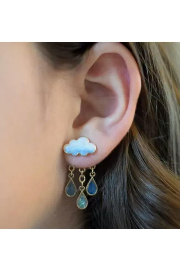 Rain Cloud Storm Enamel Rhinestone Crystal Stud Earrings, Cute Spring Summer