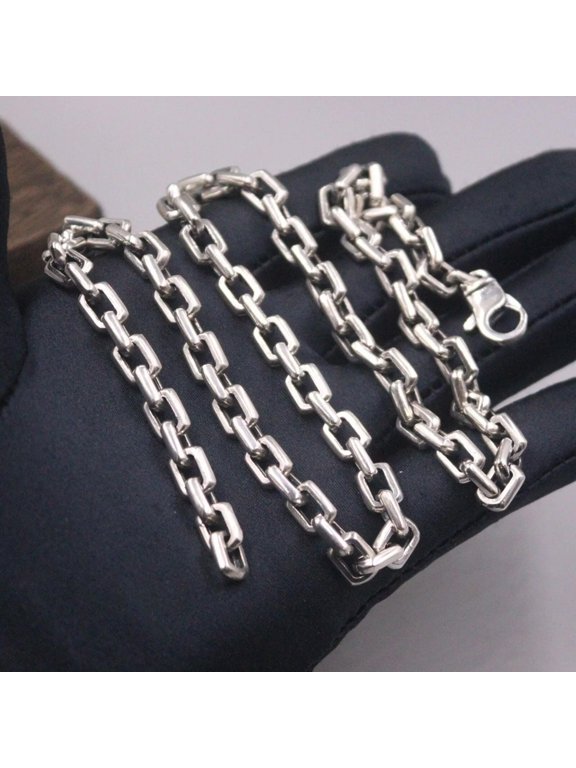 Real 925 Sterling Silver Chain Men Hollow Long Square Link Necklace 22inch/69.4g
