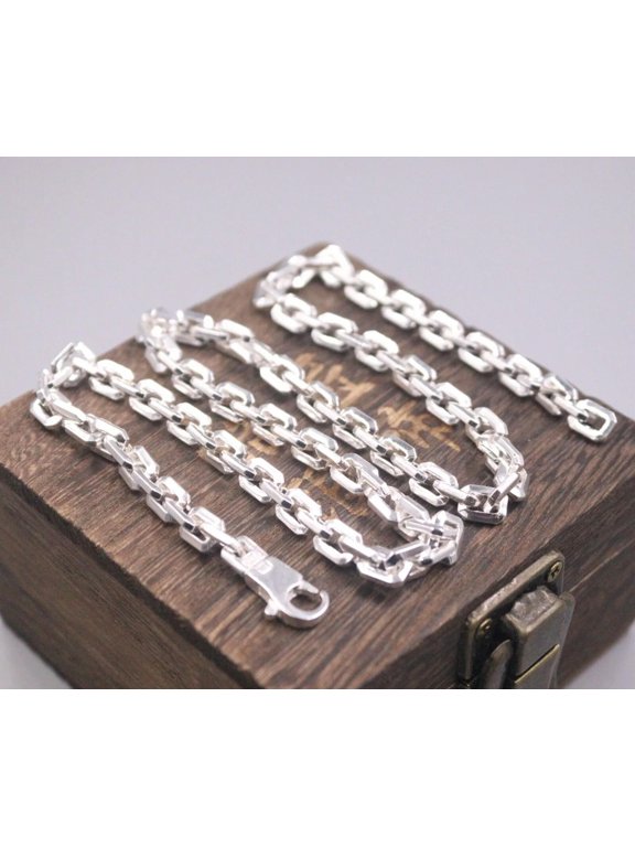 Real 925 Sterling Silver Chain Men Women Long Square Link Necklace 57.5g/20inch