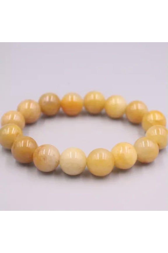 Real Chinese Jade Yellow Jadeite Bracelet For Women 13mm Round Beaded Bracelet