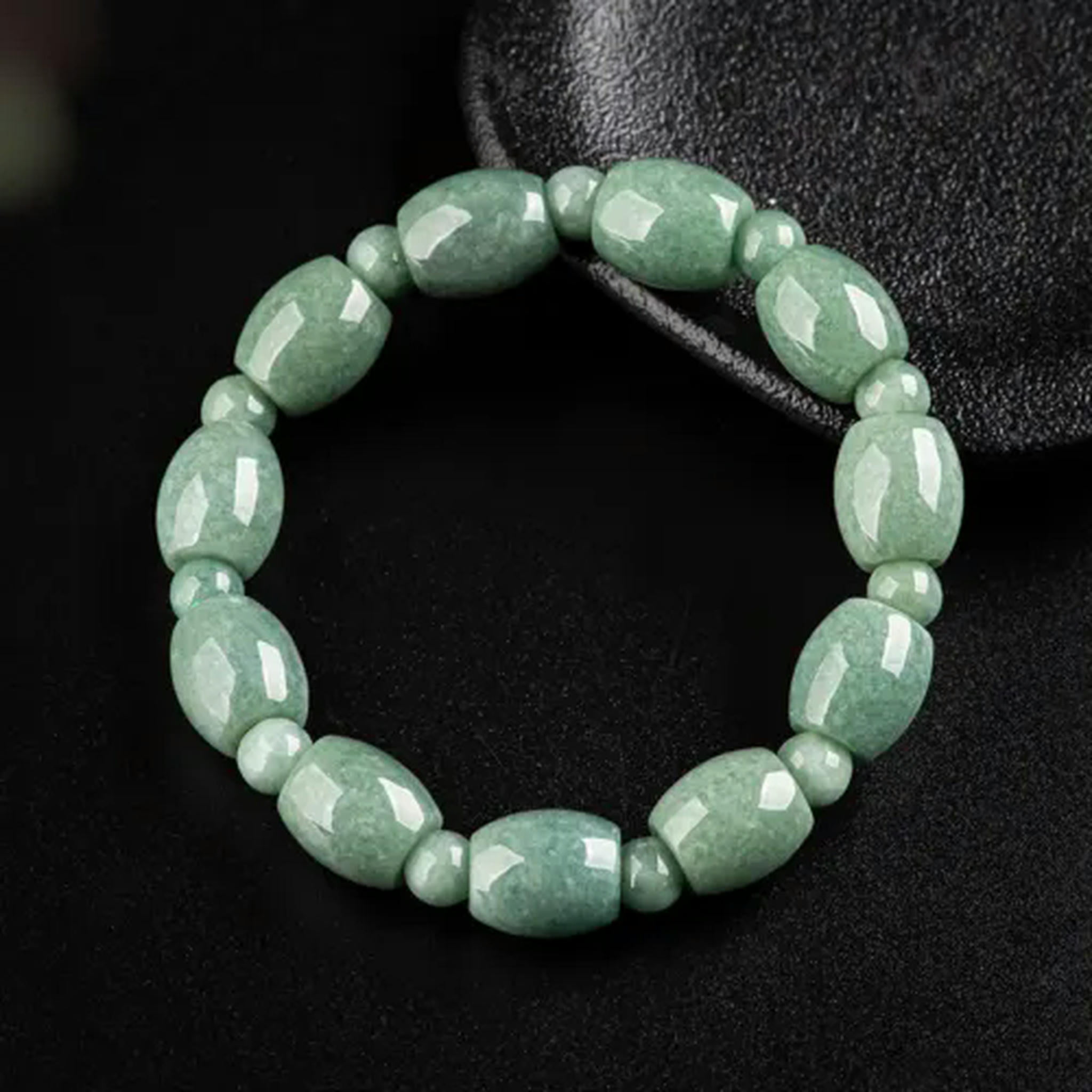 HOOUN Real Grade A 100% Natural Green Jade Jadeite Women Tube Beads Bracelet