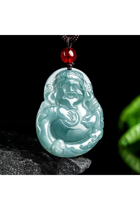 Real Natural Grade A Jade Jadeite Blue Water Ice Species God of Wealthy Pendant