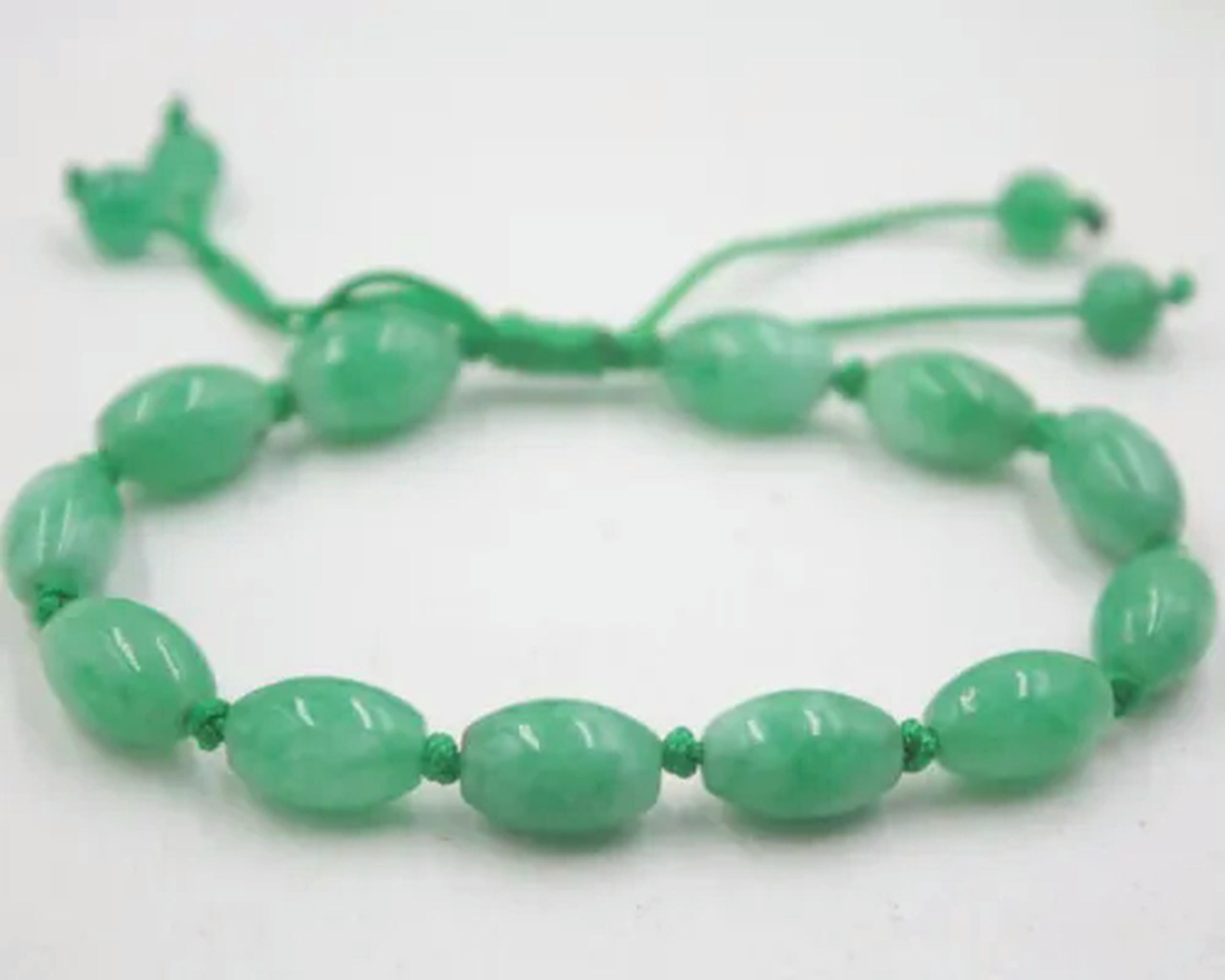 HOOUN Real Natural Jade Jadeite Bracelet Green Oval Beads Women Men Rope Weave Link