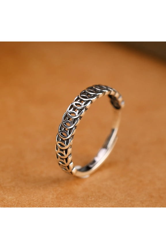 Real S925 Sterling Silver Band Men Women Gift Lucky Rich Hollow Coin Ring