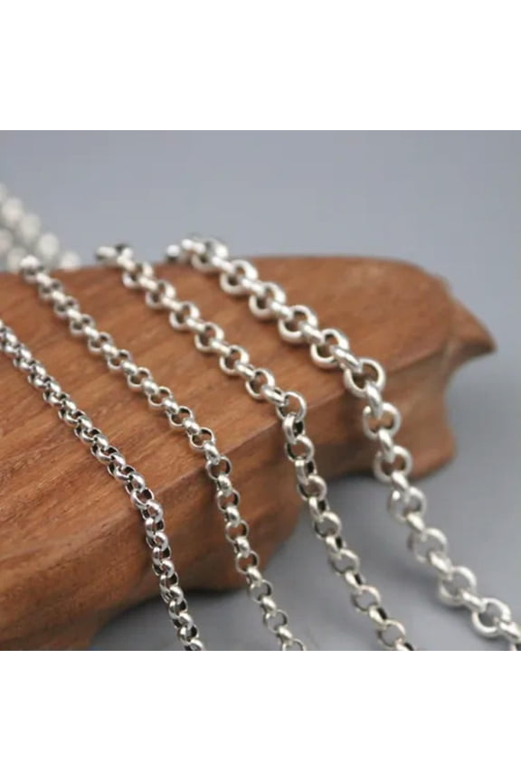 Real S925 Sterling Silver Chain Men Women Rolo Cable Link Necklace Width:3mm-5mm-3mm,20inch, 7g