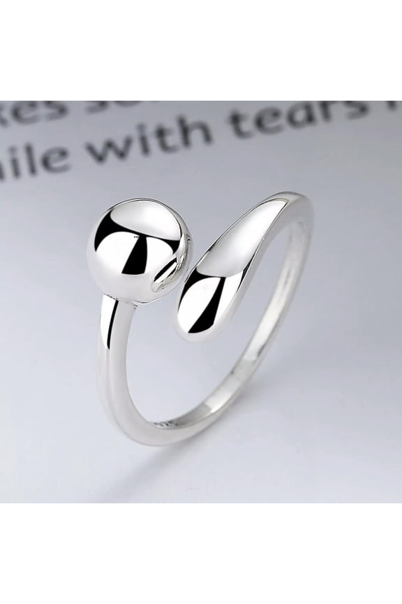 Real Solid 925 Sterling Silver Band Women Lucky Round Ball Water Drop Ring