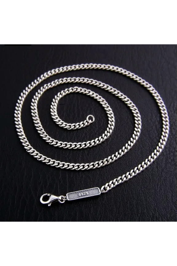 Real Solid 925 Sterling Silver Chain 4mm Curb Cuban Link Necklace 18-32inch-31.5inch ,31g