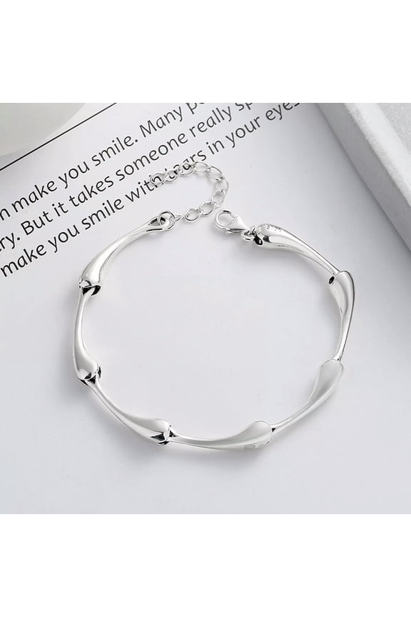 Real Solid 925 Sterling Silver Women Geometric Water Drop Link Chain Bracelet