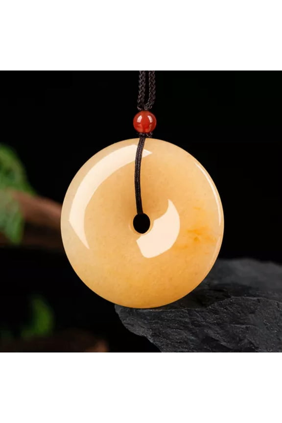 Real Yellow Jade Jadeite Men Women Lucky Circle Peace Pendant