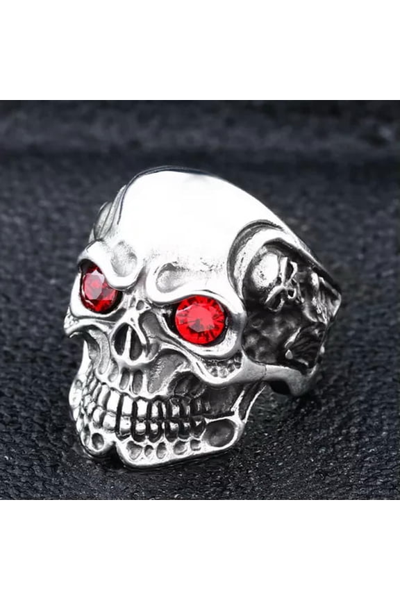 Red CZ Eye Exaggerated Skull Ring Stainless Steel Men's Gothic Skull Punk Ring-13