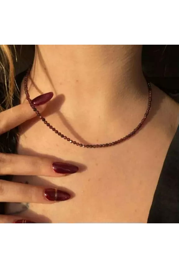 Red Garnet Beaded Choker Healing Reiki Dainty Women Crystal Necklace Gift Ideal