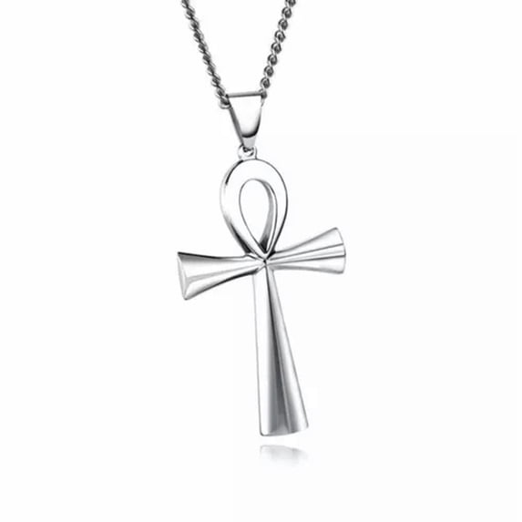 HOOUN Religion Crucifix Necklaces Pendants Stainless Steel Symbol Life Cross Necklace/-silver