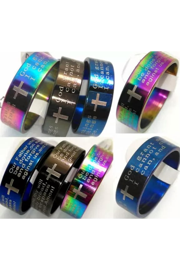 Religious Mix Lot 100 Serenity prayer Lord's prayer Jesus Stainless steel Rings