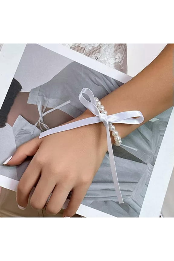 Retro Black Ribbon Bowknot Choker Necklace Velvet Imitation Pearl Bracelet#-A10