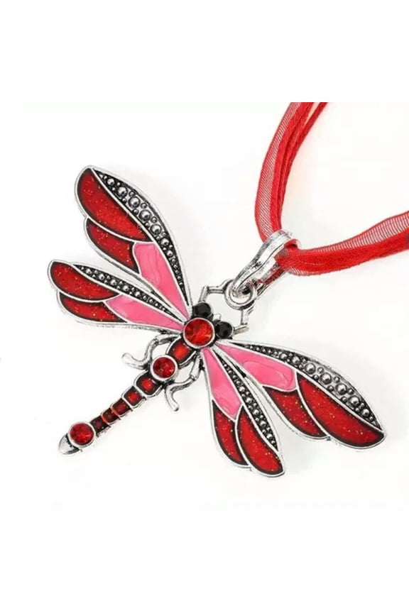 Retro Creative Red Dragonfly Ribbon Pendant Necklace Jewelry Gift Women New
