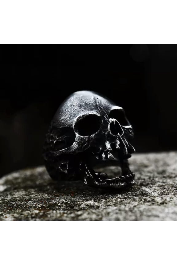Retro Gray Plated Death Skull Ring Stainless Steel Men Vintage Skull Biker Ring-10