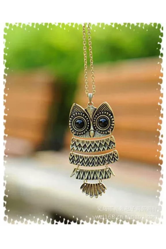 Retro Rhinestone Women Long Chain Owl Pendant Necklace Jewellery-Bronze