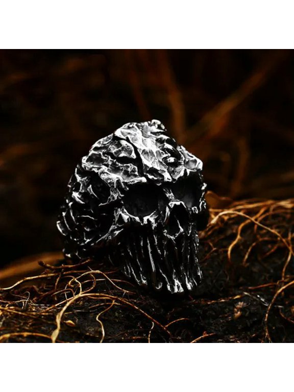 Retro Rock Style Skull Ring Stainless Steel Men's Vintage Skull Biker Punk Ring-12