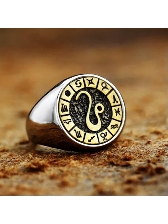 Retro Signs Of The Zodiac Constellation Ring Stainless Steel Men Women Gift Ring-8-Leo