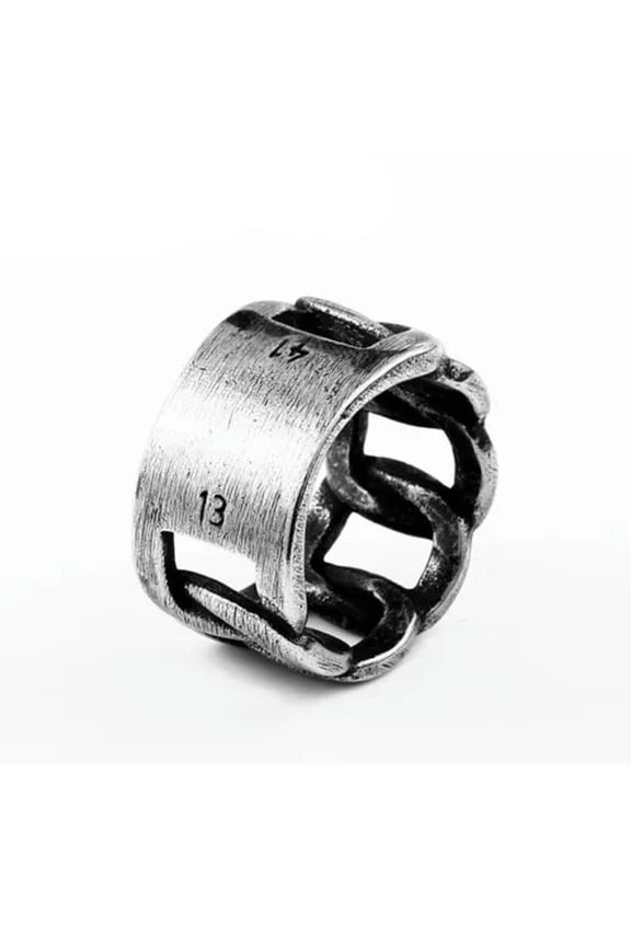 Retro Silver Curb Chain Wedding Band Ring Stainless Steel Men's Boy's Biker Ring-11
