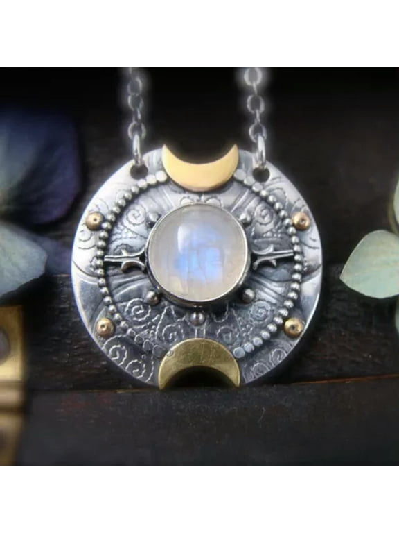 Retro Style Moonstone Crescent Pendant Necklace Charm Ladies Gifts Witch Jewelry-01#Moonstone Crescent Moon