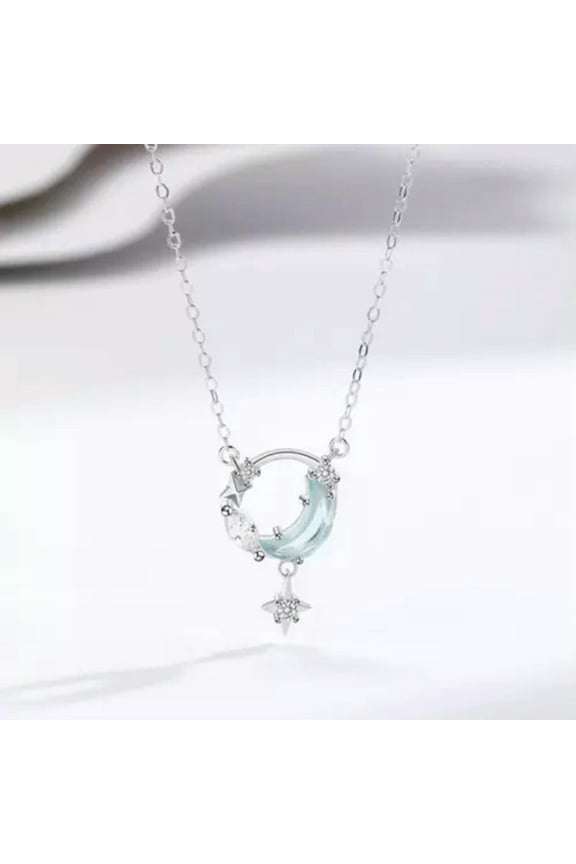 Retro Style Moonstone Crescent Pendant Necklace Charm Ladies Gifts Witch Jewelry-09#Moon Star Necklace