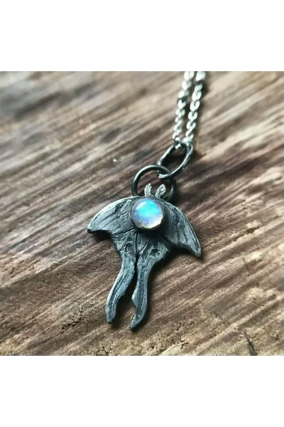Retro Style Moonstone Crescent Pendant Necklace Charm Ladies Gifts Witch Jewelry-17#Butterfly moth Moonstone