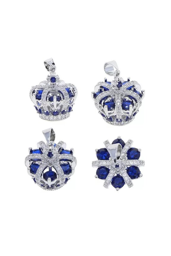 Rhinestone Blue Crown Necklace Pendant for men or women's Fashion jewelry Gift
