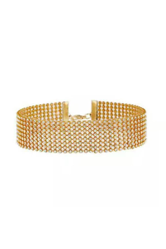 Rhinestone Crystal Choker Necklace Gothic Wedding Necklaces Women's Jewelry 1pc-gold 8 rows
