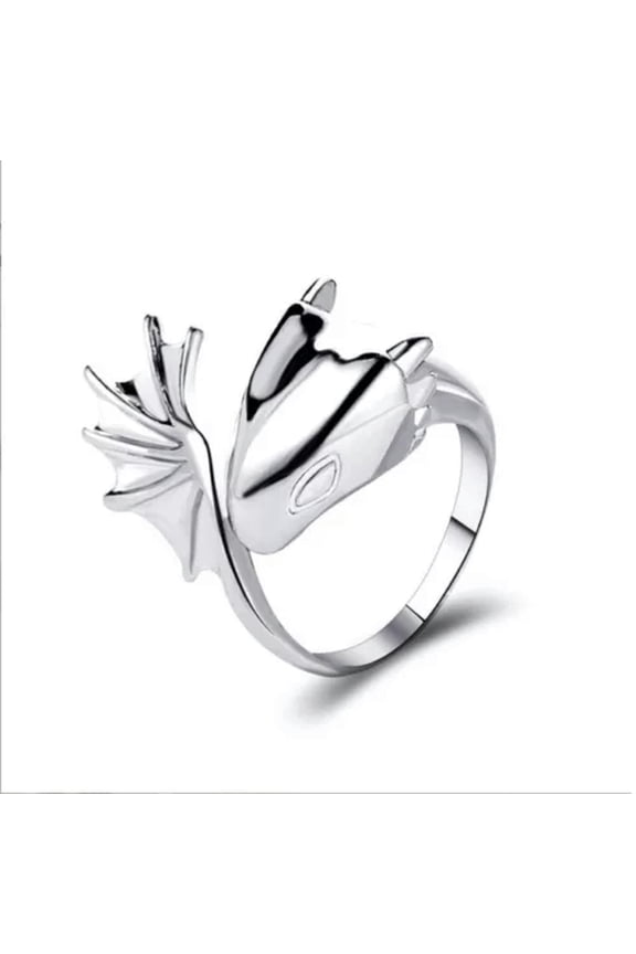 Ring Open Size Gold Silver Skull Punk BOHO Scary Dragon Jewellery Halloween Gift-Silver