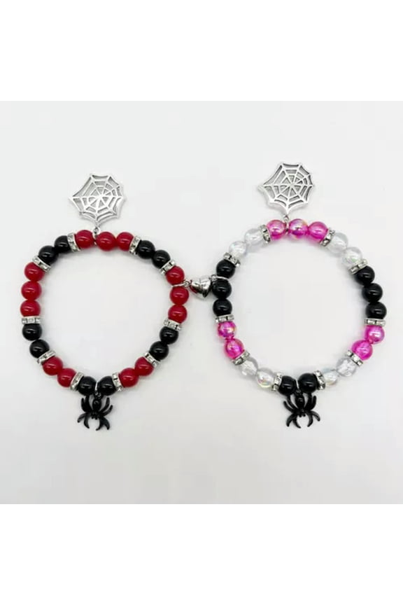 Romantic Couple Distance Bracelets Magnet Heart Matching Lovers Stone Beaded-2 1Pair