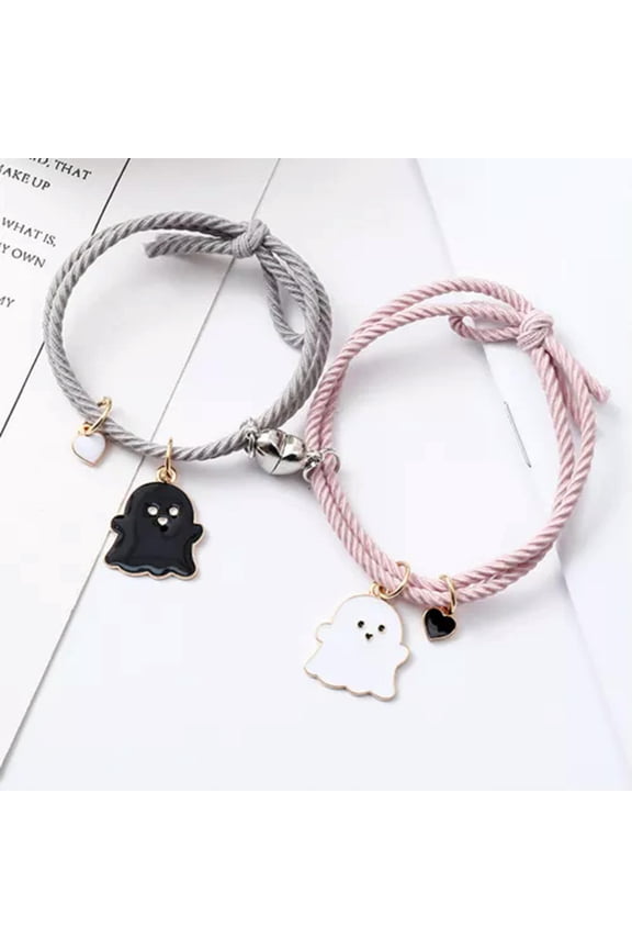 Romantic Lover Magnetic Attachment Fashion Bracelet Ghost Couple Jewelry*-Pink Gray