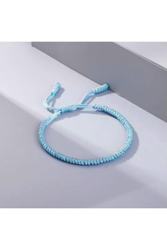 Rope Knots Bracelets -Nylon Thread Bracelet Prayer Charm Tibetan Buddhist Bangle-Light blue