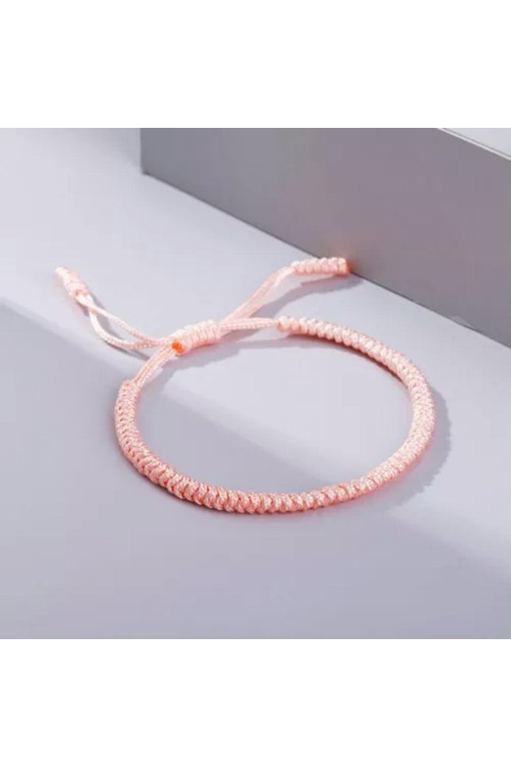 Rope Knots Bracelets -Nylon Thread Bracelet Prayer Charm Tibetan Buddhist Bangle-Light pink