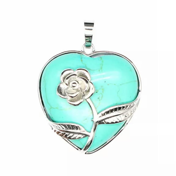HOOUN Rose Flower Pendant Natural Crystal Stone Gemstone Heart Reiki Chakra Charm Bead-1PC (Random Pick)-Green Turquoise (#1)