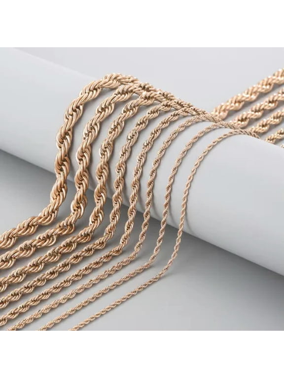 Rose Gold Singapore Twist Chain Rope Necklace Stainless Steel Women Mens 2-8mm-24 inches For Necklace-2mm
